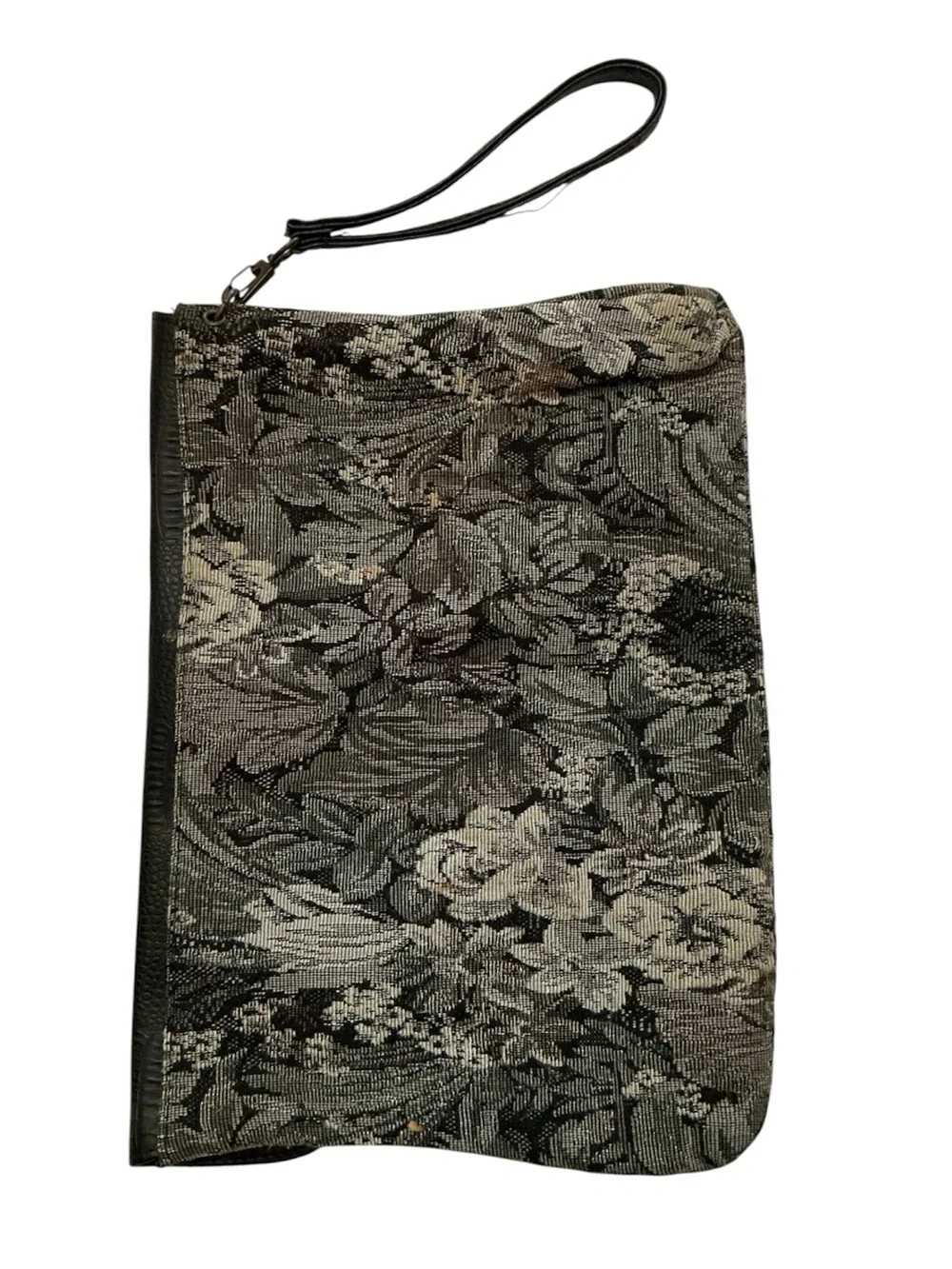 Black Floral Jacquard and Faux Croc Wristlet Clutch